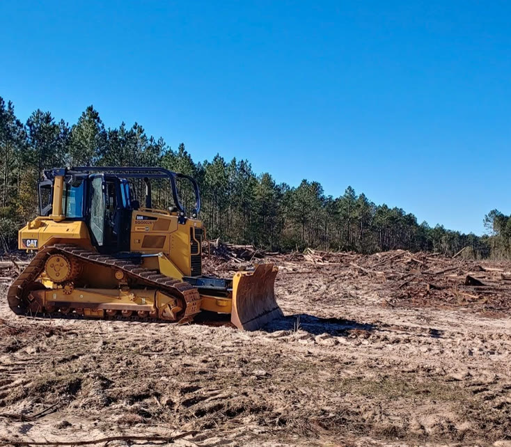 CAT dozer clearing timber off a lot
